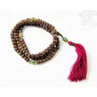 Rudraksha mala, türkiz-korall osztóval, antikolt, prémium minőség, bojtos
