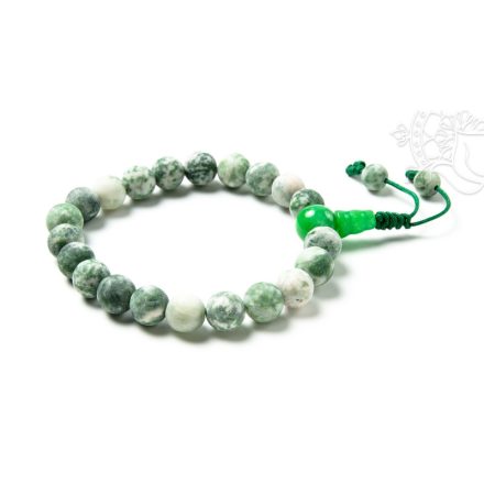 Foltos jade matt csukló mala, gumis - 21 szemes - a kiegyensúlyozottság és az önszeretet köve