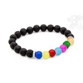 Lávakő, 7 csakra kő, gumis karkötő, csuklómala