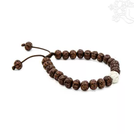   Barna rudraksha csukló mala, kagyló osztóval, állítható