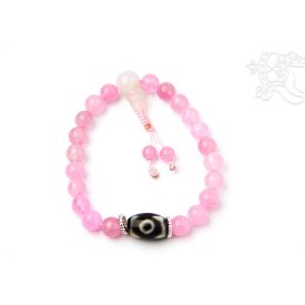   Rózsakvarc csukló mala dzi kő osztóval, állítható - a gyengéd nőiesség és érzékenység köve