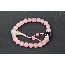   Rózsakvarc csuklómala, dzi kő osztóval, gumis - a gyengéd nőiesség és érzékenység köve