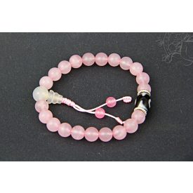   Rózsakvarc csuklómala, dzi kő osztóval, gumis - a gyengéd nőiesség és érzékenység köve