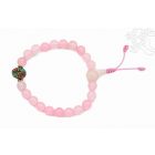 Rózsakvarc csuklómala, türkiz-korall berakásos osztóval, gumis- 21 szemes - a gyengéd nőiesség és érzékenység köve