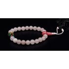 Rózsakvarc csuklómala, türkiz-korall berakásos osztóval, gumis- 21 szemes - a gyengéd nőiesség és érzékenység köve