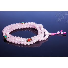   Rózsakvarc mala, türkiz és korall osztóval, prémium minőség, állítható - a gyengéd nőiesség és érzékenység köve