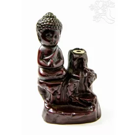   Imádkozó Buddhás rezin füstölő égető, visszaáramló füstölőkhöz - vörös színű