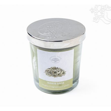 Green Tree prémium minőségű szójaviasz gyertya, fehér zsálya