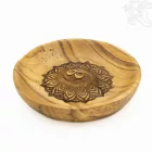 Kerek teak fa füstölő égető mandala és OM szimbólummal – 10 cm