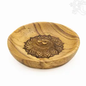   Kerek teak fa füstölő égető mandala és OM szimbólummal – 10 cm