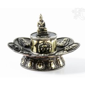   Szirom alakú nyitott füstölő égető Buddhákkal és Mahakálával