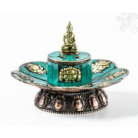   Szirom alakú nyitott füstölő égető a tibeti 8 szerencsejellel, türkizzel	