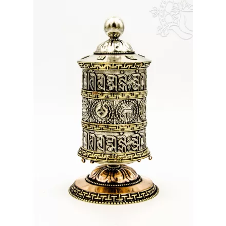 8 szerencsejeles, fémes (ezüst színű) nagy asztali imamalom