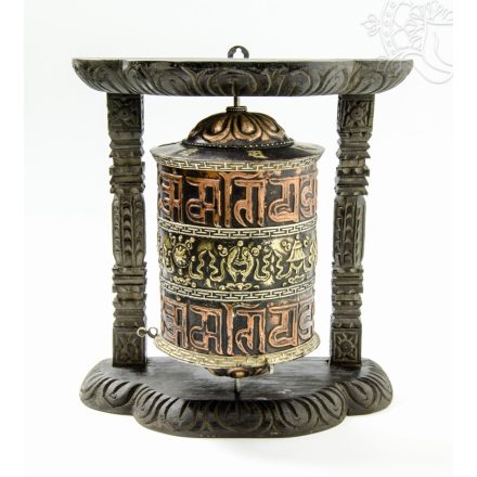 Három soros, nagy fali imamalom tibeti 8 szerencsejellel - 25 cm