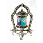 Különleges asztali imamalom dupla dorjéval és drágakő-berakással – 14 cm