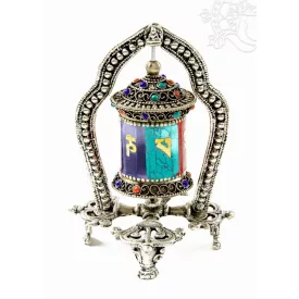   Különleges asztali imamalom dupla dorjéval és drágakő-berakással – 14 cm