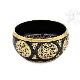   Géppel készített 7 fémes, fekete színű, Buddha dombor mintás hangtál - 9 cm
