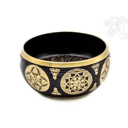 Géppel készített 7 fémes, fekete színű, Buddha dombor mintás hangtál - 9 cm