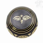 Géppel készített 7 fémes, fekete színű, Buddha dombor mintás hangtál - 9 cm