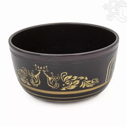 Színes, mintás, mantrás alumínium hangtál - 815 g, arany-fekete-kék