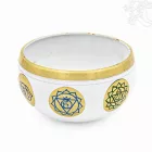 Géppel készített 7 fémes, fehér színű, 7 csakra mintás hangtál - 10 cm