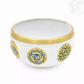   Géppel készített 7 fémes, fehér színű, 7 csakra mintás hangtál - 10 cm