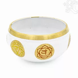   Géppel készített 7 fémes, fehér színű, 7 csakra mintás hangtál - 12 cm