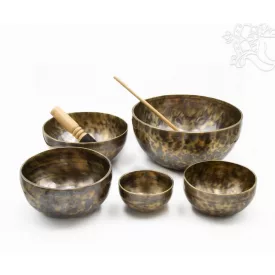 5 darabos 7 fémes kézi antikolt hangtál szett