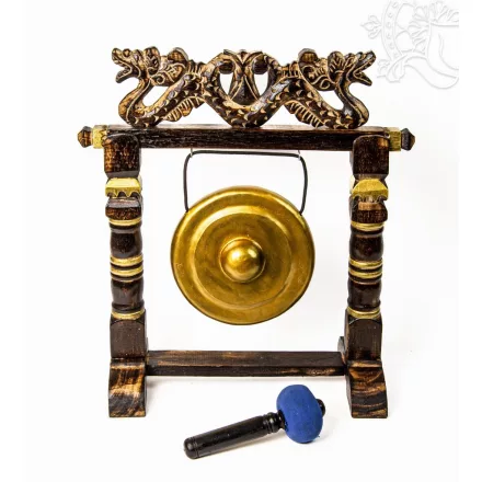 Nipple gong kézzel faragott sárkányos faállvánnyal – 20 cm