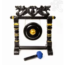   Nipple gong kézzel faragott sárkányos faállvánnyal – 20 cm