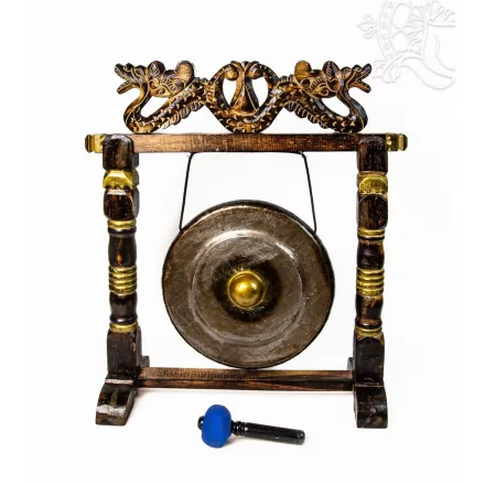 Nipple gong kézzel faragott sárkányos faállvánnyal – 35 cm