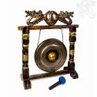 Nipple gong kézzel faragott sárkányos faállvánnyal – 35 cm