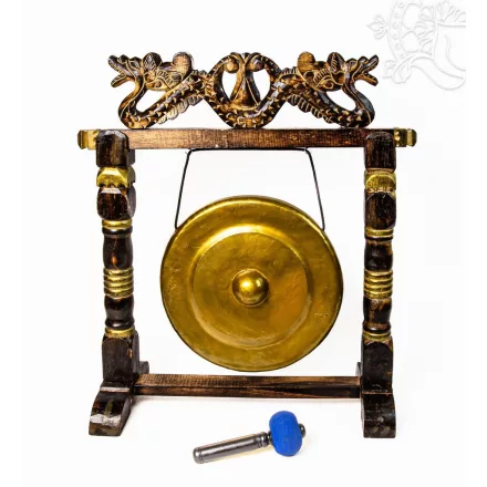 Nipple gong kézzel faragott sárkányos faállvánnyal – 35 cm