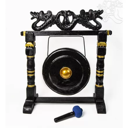 Nipple gong kézzel faragott sárkányos faállvánnyal – 35 cm