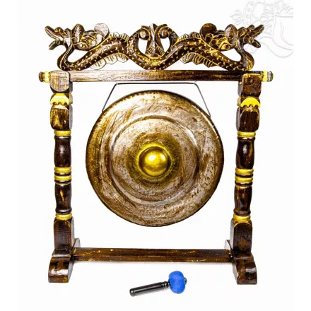 Nipple gong kézzel faragott sárkányos faállvánnyal – 50 cm