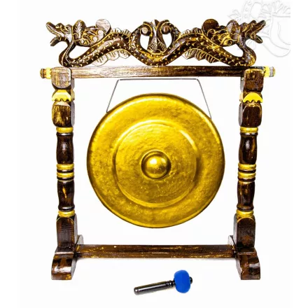 Nipple gong kézzel faragott sárkányos faállvánnyal – 50 cm
