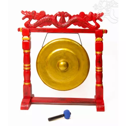 Nipple gong kézzel faragott sárkányos faállvánnyal – 50 cm