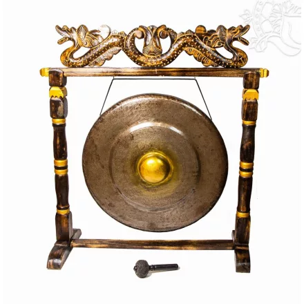 Nipple gong kézzel faragott sárkányos faállvánnyal – 80 cm