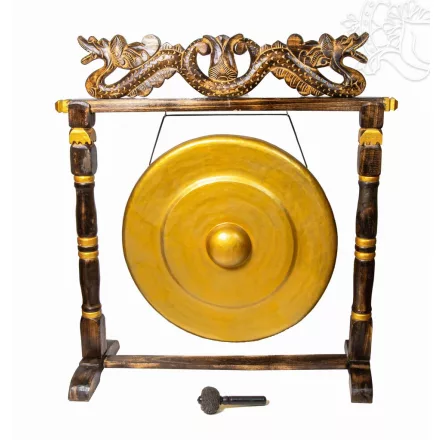 Nipple gong kézzel faragott sárkányos faállvánnyal – 80 cm