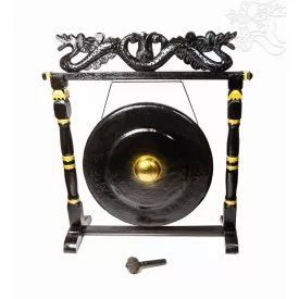   Nipple gong kézzel faragott sárkányos faállvánnyal – 80 cm