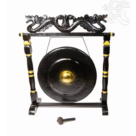 Nipple gong kézzel faragott sárkányos faállvánnyal – 80 cm