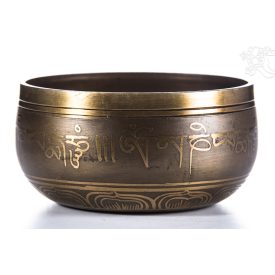   Géppel készített 7 fémes, mantrás, sárga hangtál - közepes