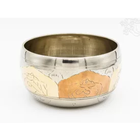   Géppel készített 7 fémes, 3 színű, Buddha dombor mintás hangtál - 11 cm