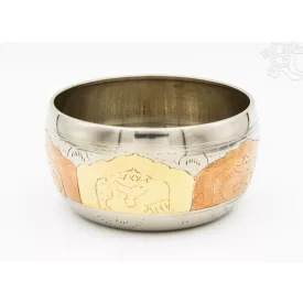   Géppel készített 7 fémes, 3 színű, 5 Buddha dombor mintás hangtál - 11 cm