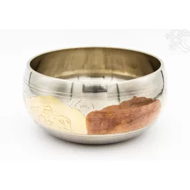   Géppel készített 7 fémes, 3 színű, 5 Buddha dombor mintás hangtál - 14 cm