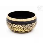 Géppel készített 7 fémes, fekete színű, OM dombor mintás hangtál - 9 cm