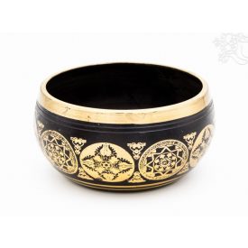   Géppel készített 7 fémes, fekete színű, OM dombor mintás hangtál - 9 cm