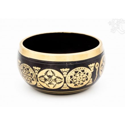 Géppel készített 7 fémes, fekete színű, Buddha dombor mintás hangtál - 9 cm
