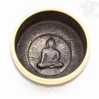 Géppel készített 7 fémes, fekete színű, Buddha dombor mintás hangtál - 9 cm