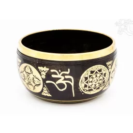   Géppel készített 7 fémes, fekete színű, Buddha dombor mintás hangtál - 11 cm